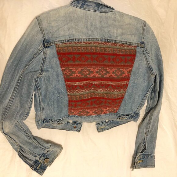 American Eagle Cropped Jean Jacket—Tribal, Southwestern, Boho [small] - Picture 1 of 3